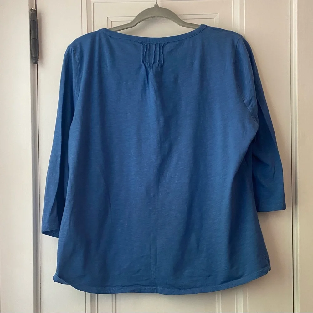 Ll Bean lake blue 3/4 sleeve organic cotton tee pintuck notch neck XL - Picture 5 of 5